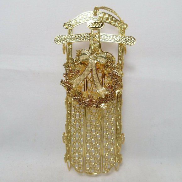 2007 Christmas Sled Danbury Mint Christmas Ornament Gold Plated Collection - Picture 2 of 6